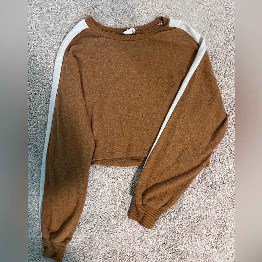 Project Social T Tan Sweater with White Accent